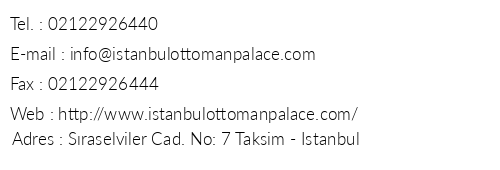 Ottoman Palace Taksim Square Hotel telefon numaralar, faks, e-mail, posta adresi ve iletiim bilgileri